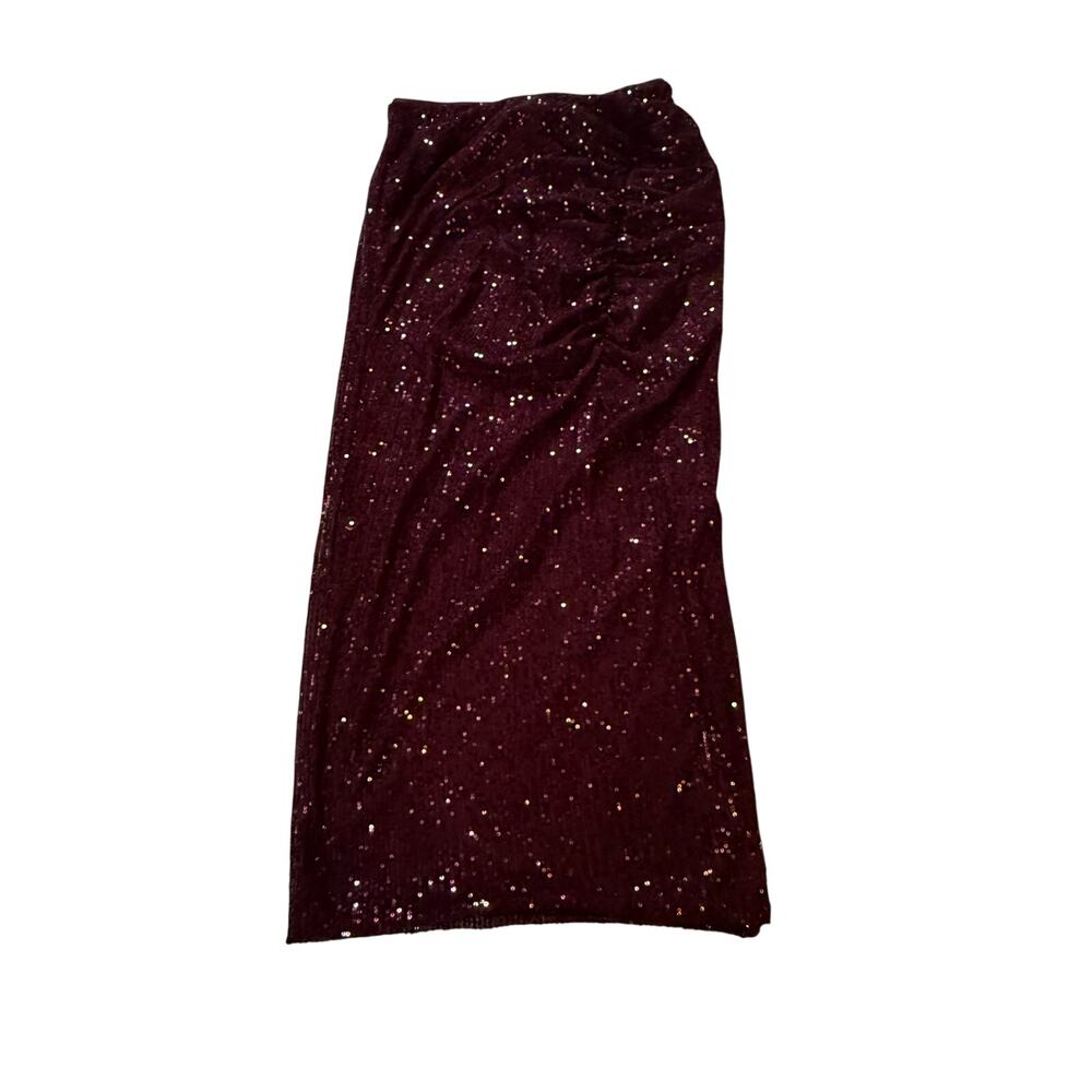 Wildfox Skirt Women's Medium Purple Full Sequin Ruched Side Slit Midi